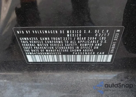 2017 Volkswagen Golf Gti Autobahn 4-Door/S 4-Door/Se 4-Door/Sport 4-Door z USA, uszkodzony, nr VIN 3VW547AU5HM050239